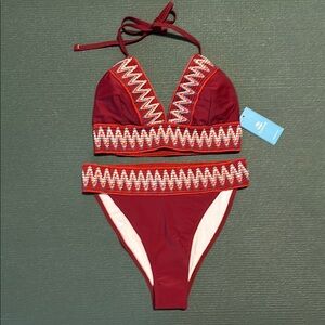 Red Zigzag Bikini Set